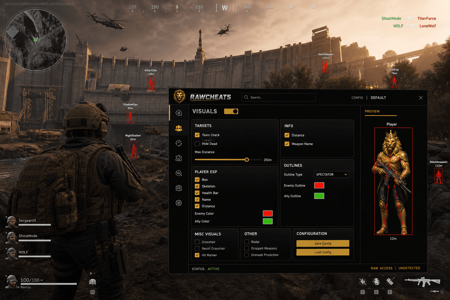 Delta Force Wallhack — Through-Wall Vision (2026) — in-game screenshot showing RawCheats overlay