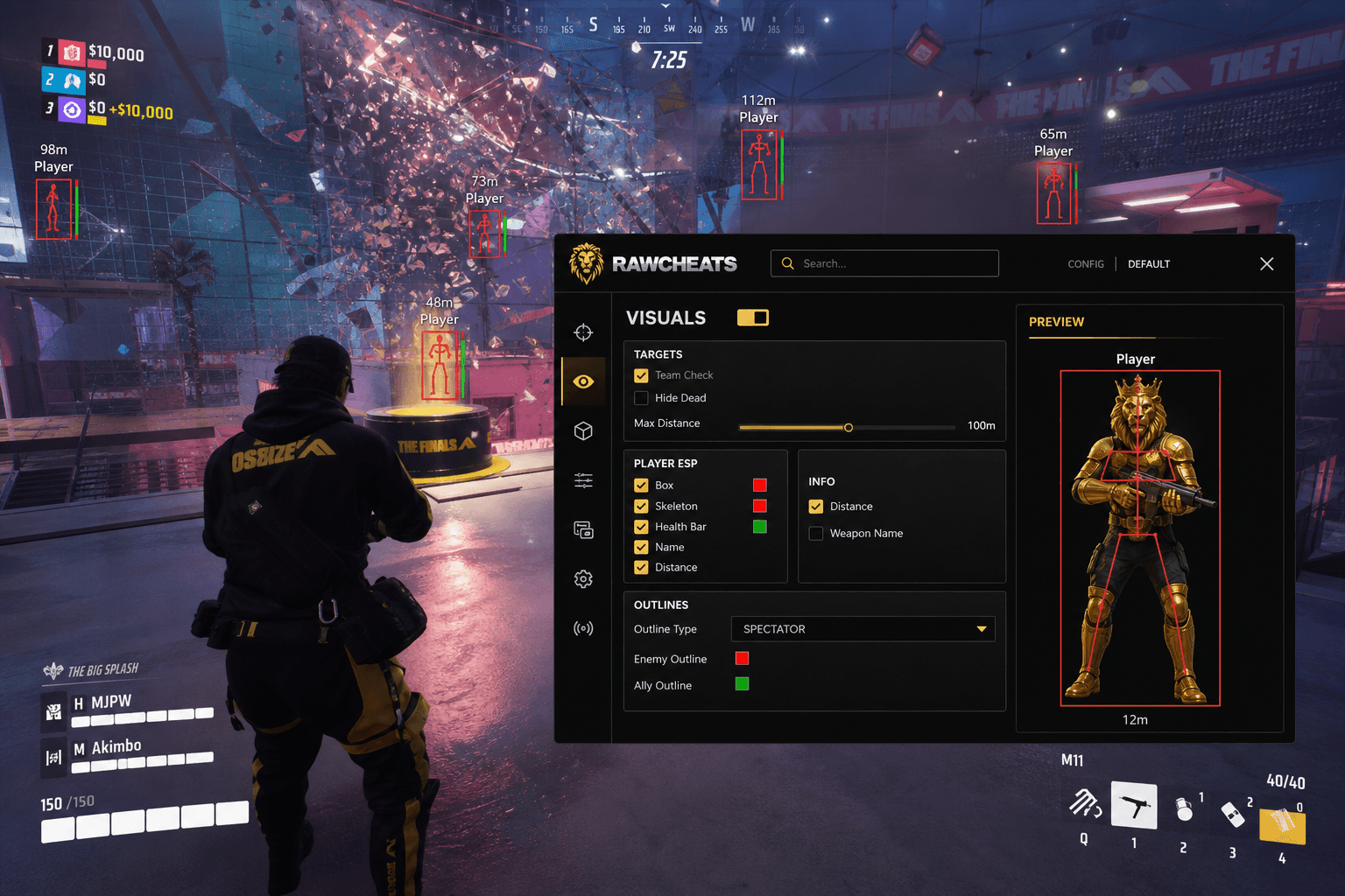Cheap The Finals ESP (2026) — in-game screenshot showing RawCheats overlay