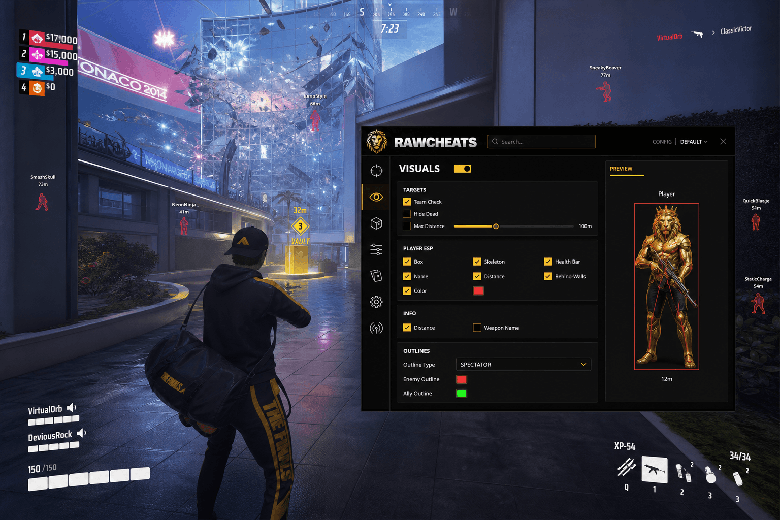Cheap The Finals Wallhack (2026) — in-game screenshot showing RawCheats overlay