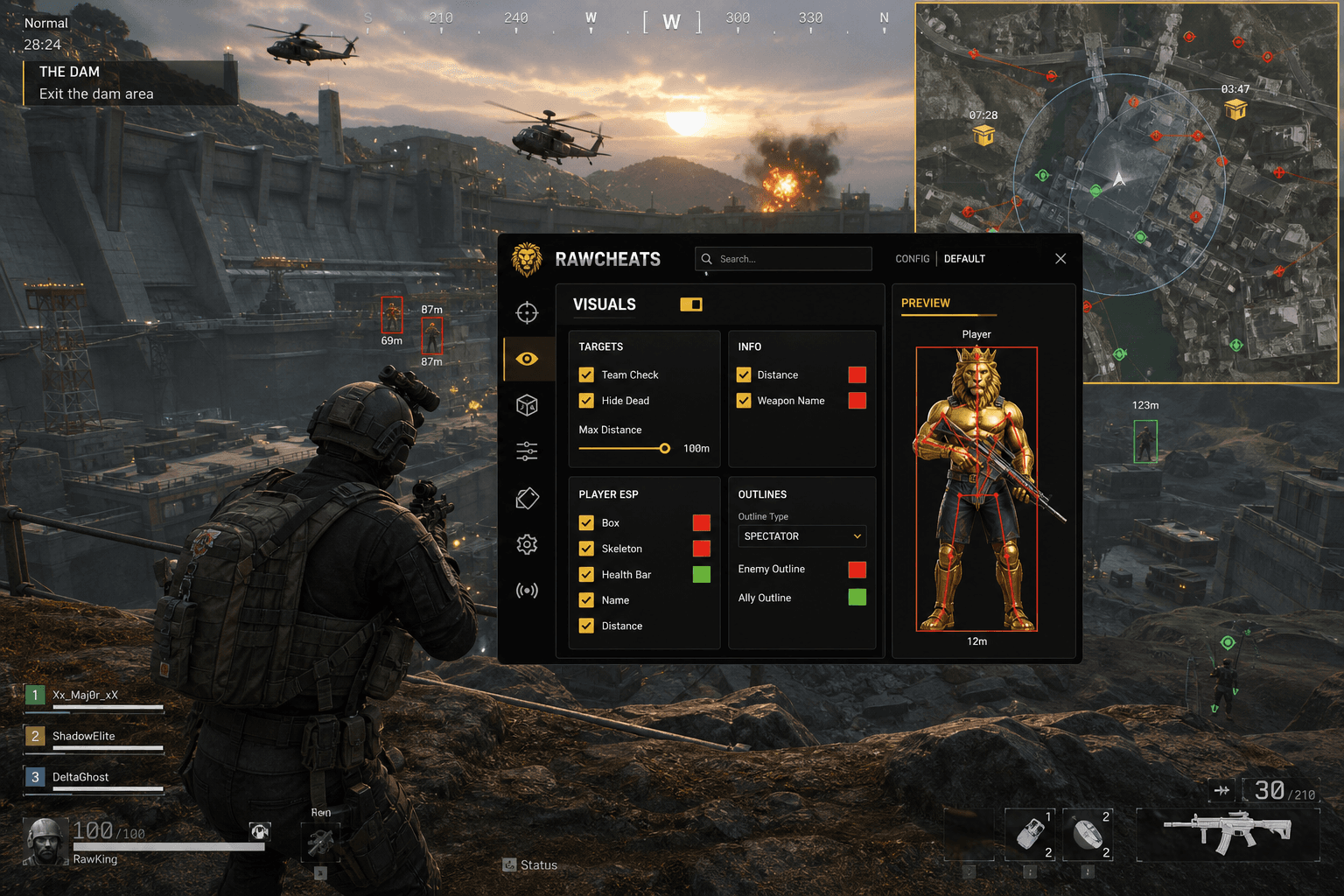 Undetected Delta Force Radar (2026) — in-game screenshot showing RawCheats overlay