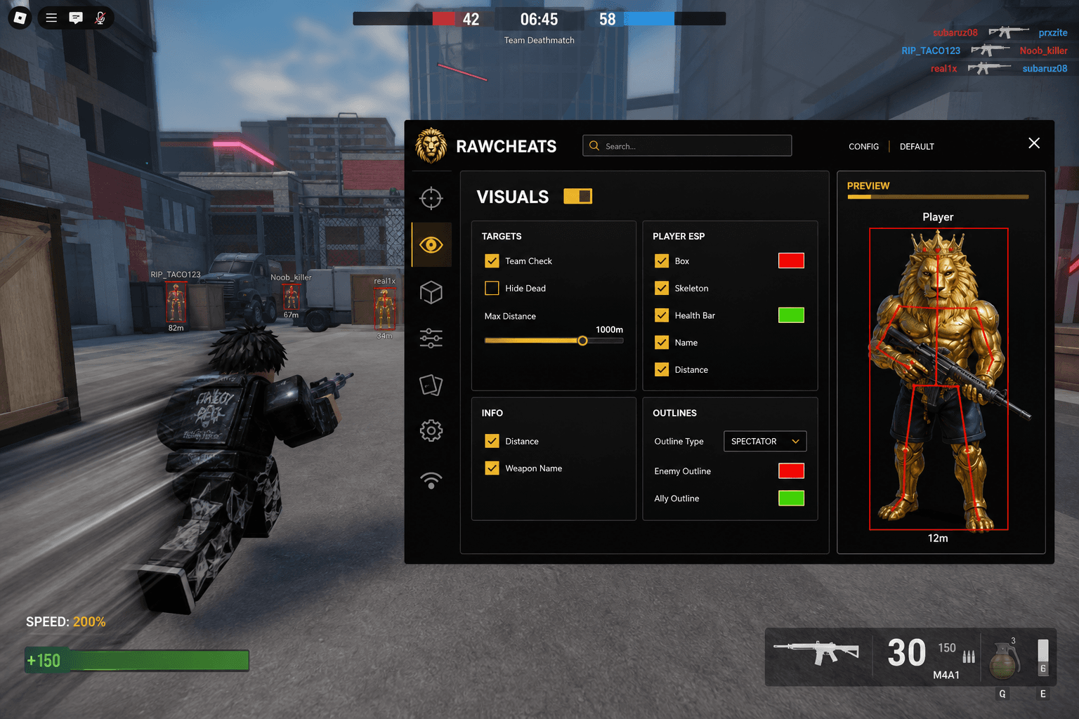 Undetected Roblox Speed Hack (2026) — in-game screenshot showing RawCheats overlay