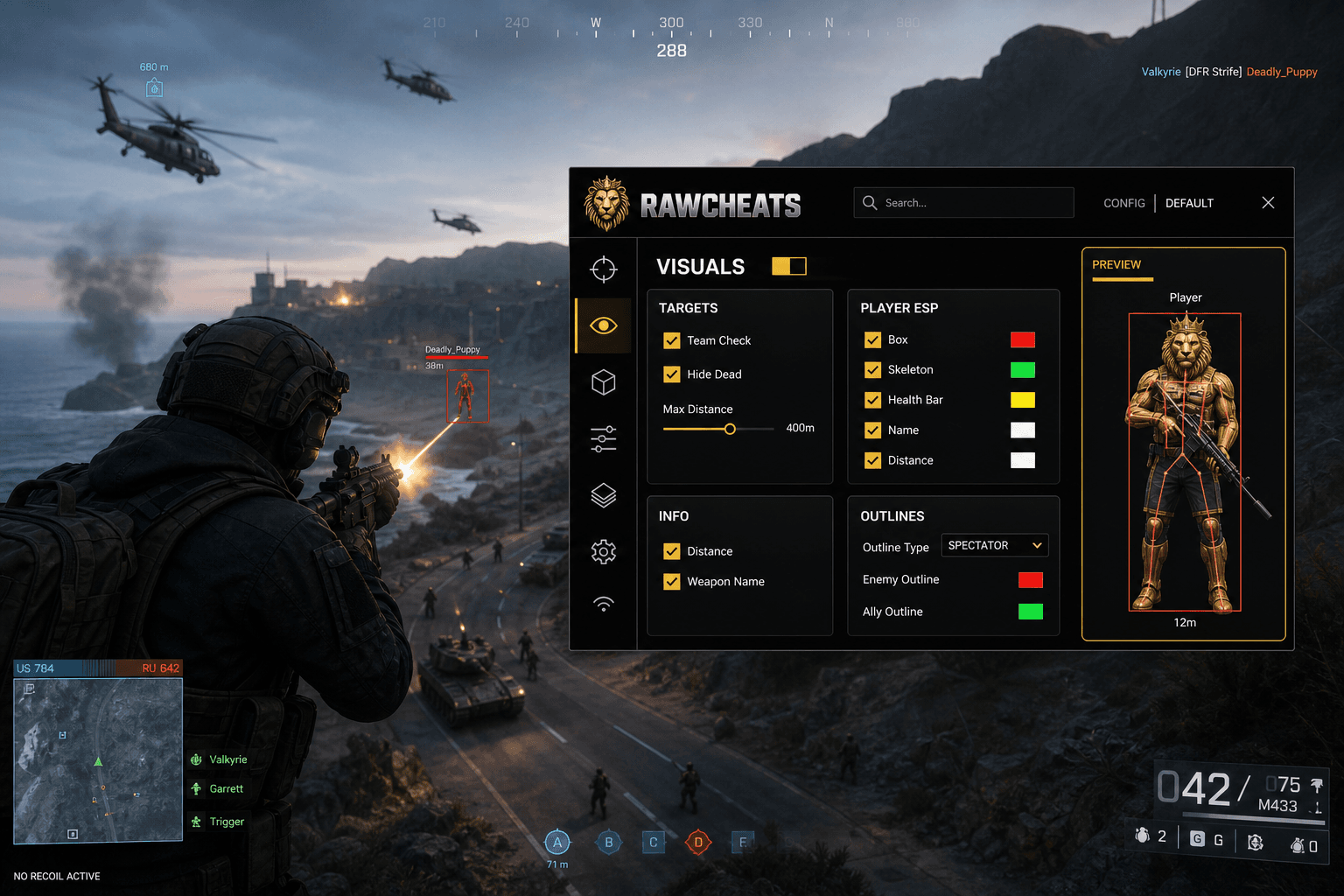 Cheap Battlefield 6 No Recoil (2026) — in-game screenshot showing RawCheats overlay