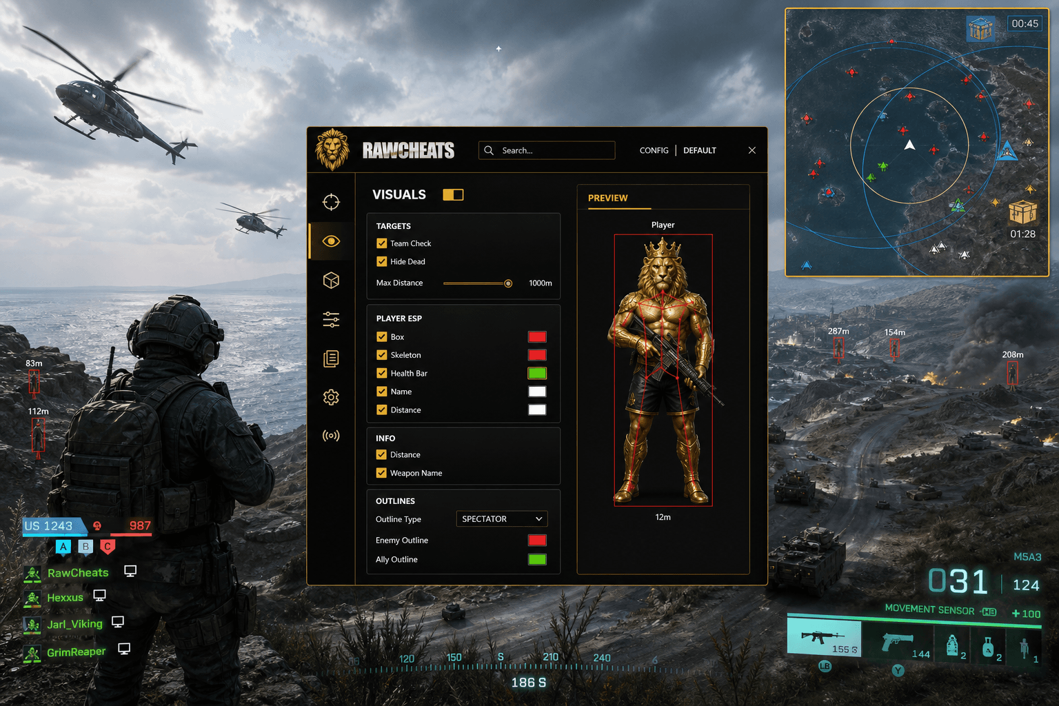 Cheap Battlefield 6 Radar (2026) — in-game screenshot showing RawCheats overlay