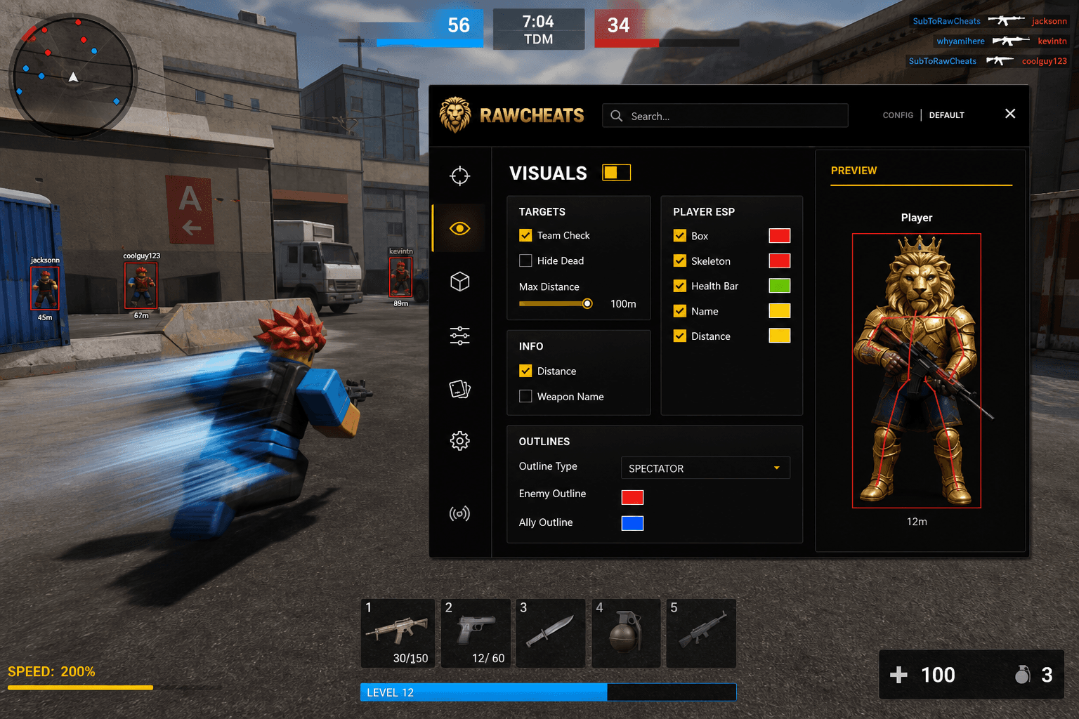 Cheap Roblox Speed Hack (2026) — in-game screenshot showing RawCheats overlay