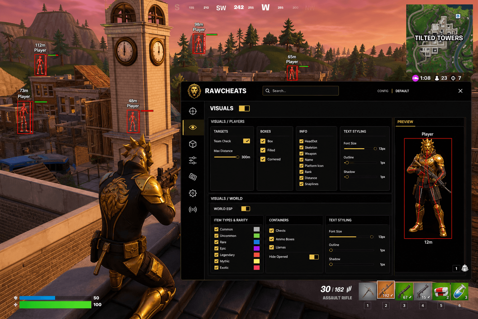 Best Fortnite Esp in 2026 — What Actually Works — in-game screenshot showing RawCheats overlay