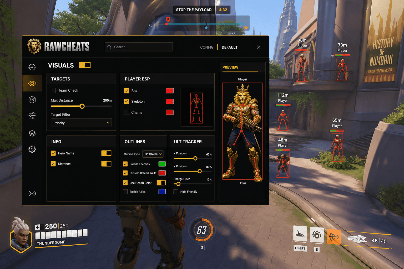 How to Set Up Overwatch 2 Cheats in 2026 — in-game screenshot showing RawCheats overlay