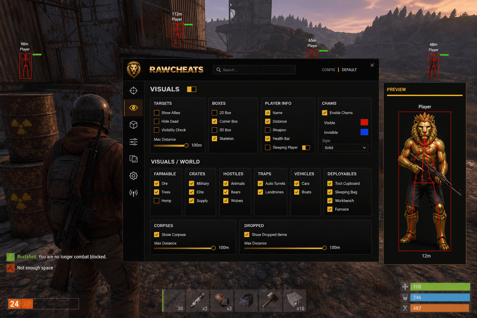 How to Set Up Rust Cheats in 2026 — in-game screenshot showing RawCheats overlay