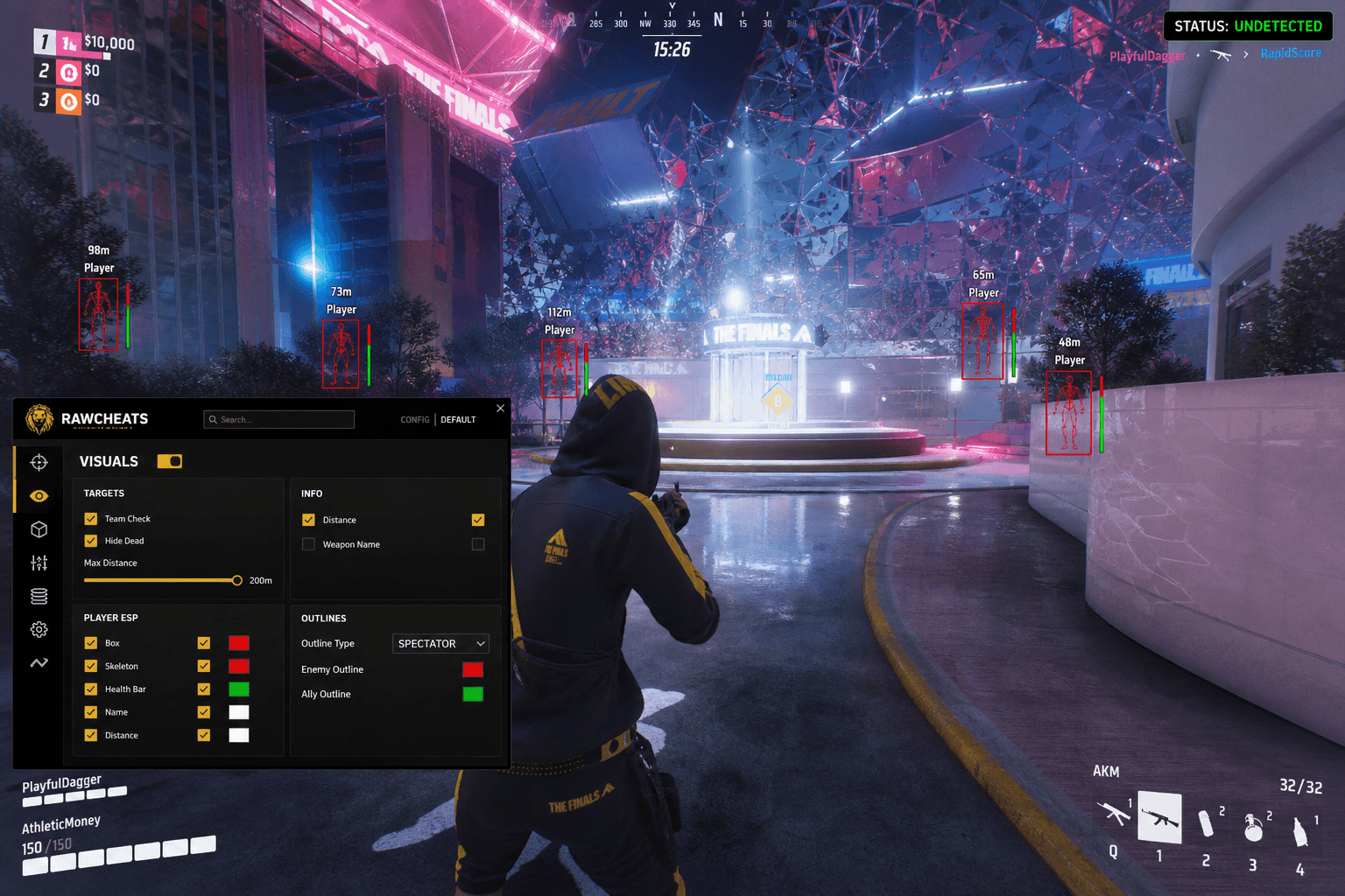 The Finals Cheats — Download 2026 — in-game screenshot showing RawCheats overlay