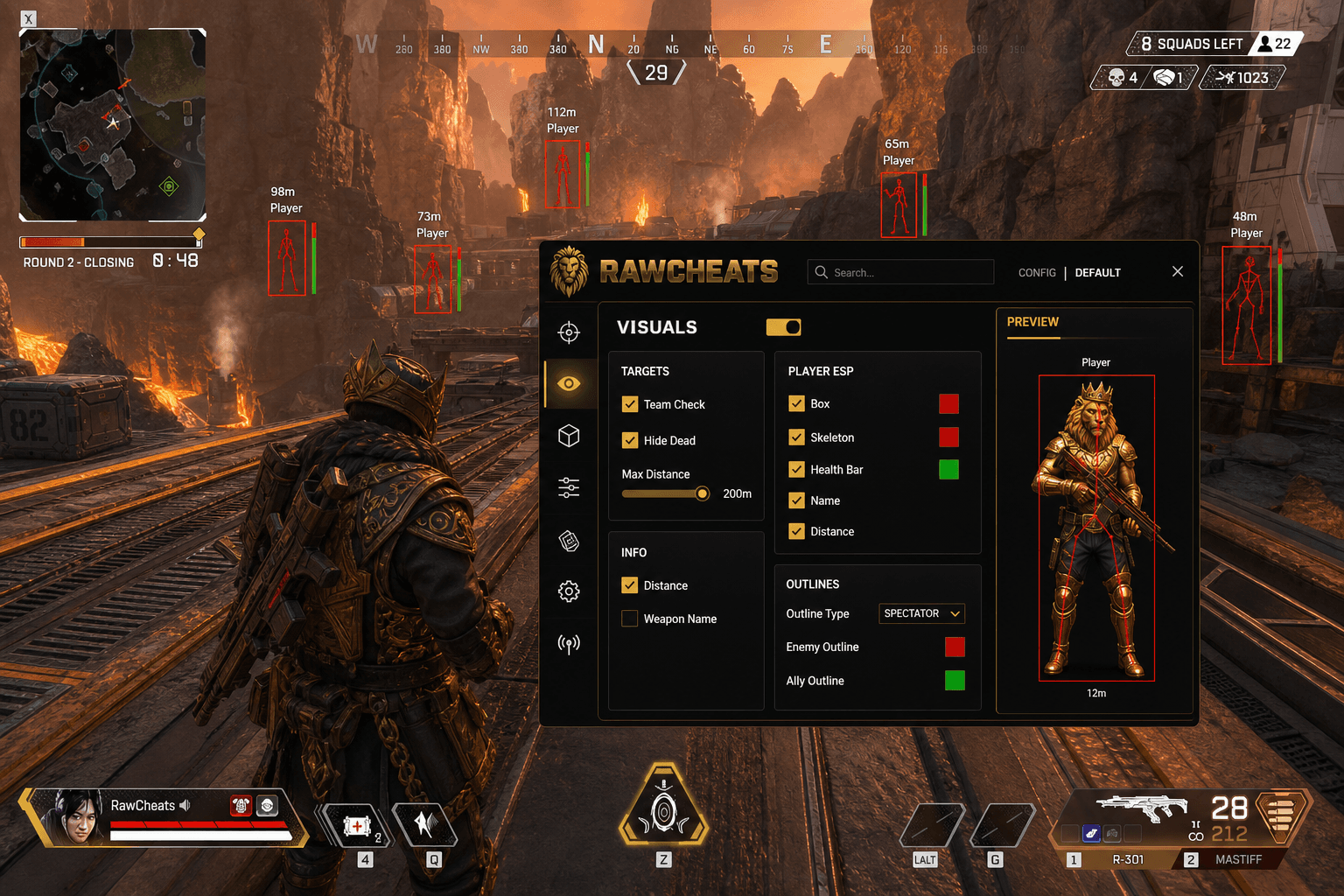 Undetected Apex Legends ESP (2026) — in-game screenshot showing RawCheats overlay