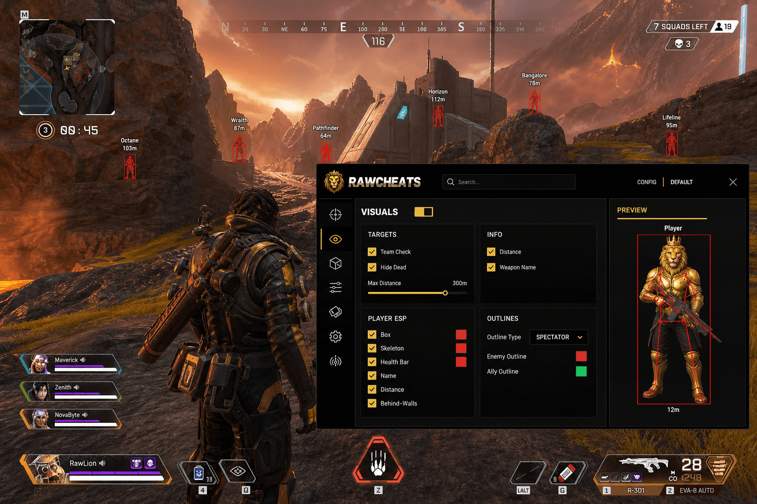 Undetected Apex Legends Wallhack (2026) — in-game screenshot showing RawCheats overlay