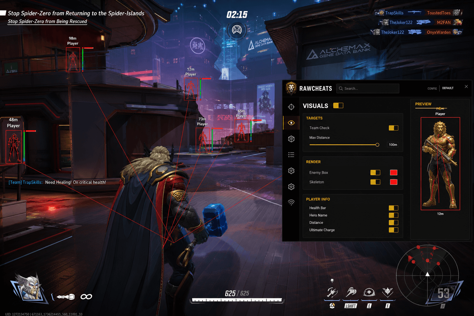 Best Marvel Rivals Cheats (2026) — in-game screenshot showing RawCheats overlay