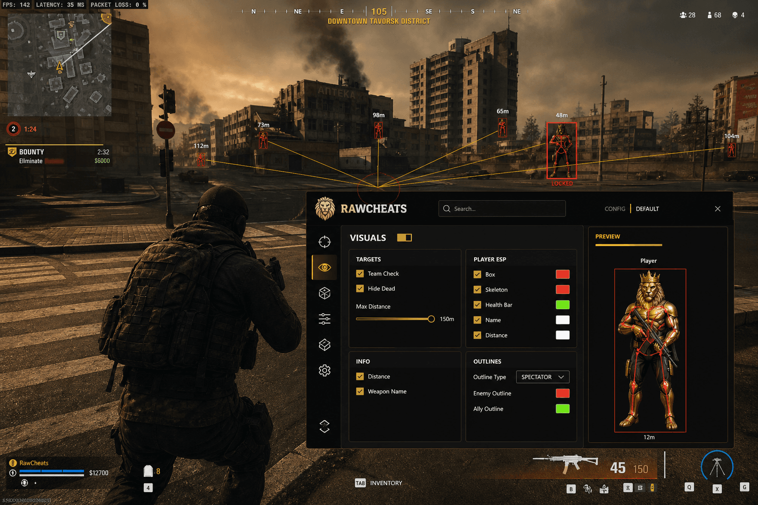 Undetected Call of Duty: Warzone Aimbot (2026) — in-game screenshot showing RawCheats overlay
