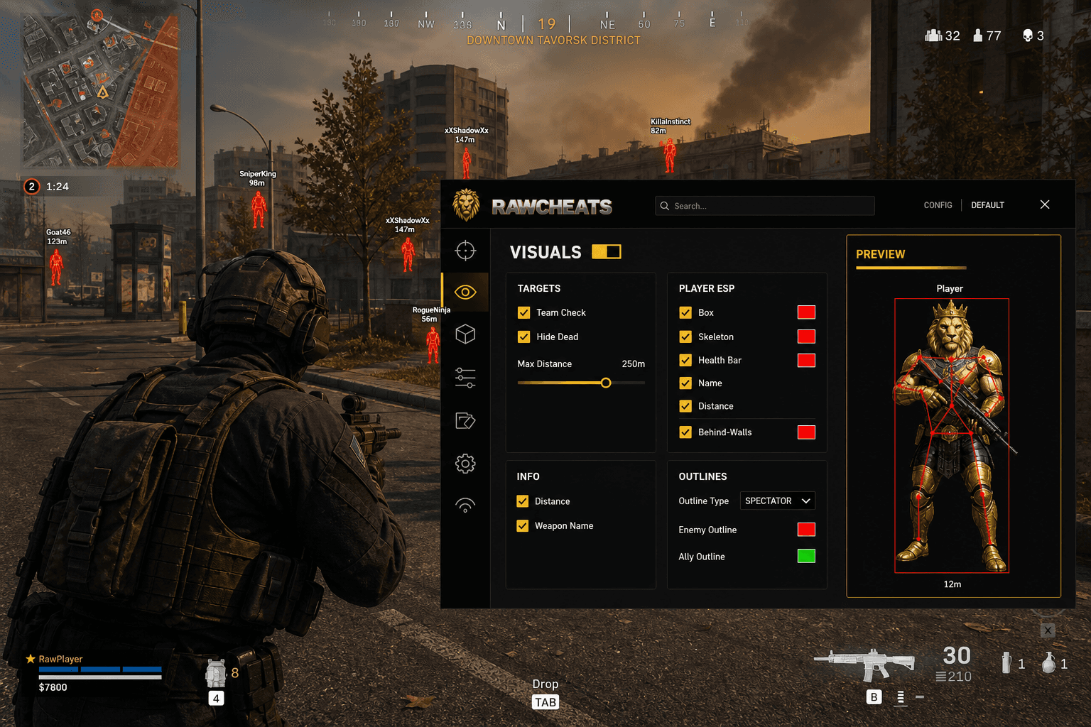 Undetected Call of Duty: Warzone Wallhack (2026) — in-game screenshot showing RawCheats overlay