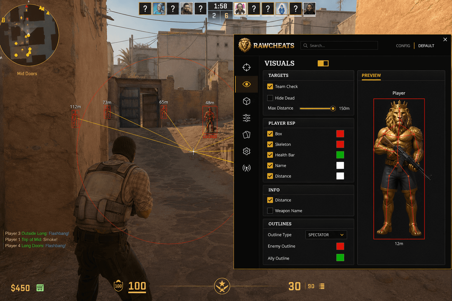 Undetected Counter-Strike 2 Aimbot (2026) — in-game screenshot showing RawCheats overlay