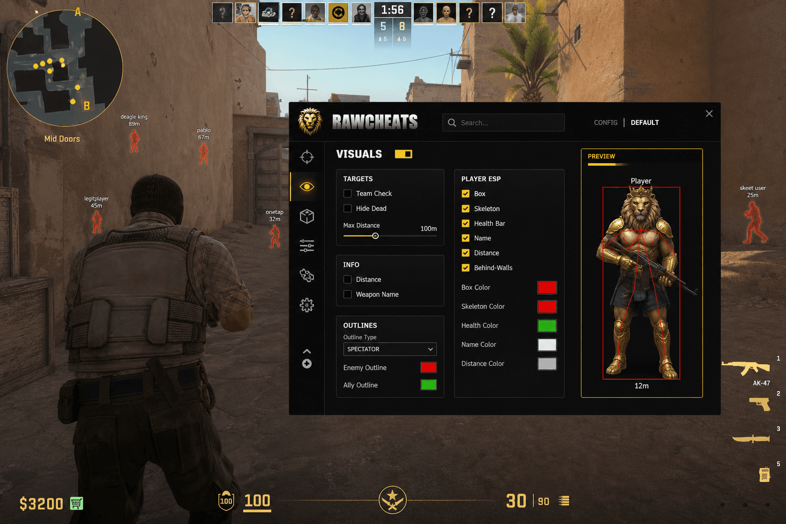Undetected Counter-Strike 2 Wallhack (2026) — in-game screenshot showing RawCheats overlay