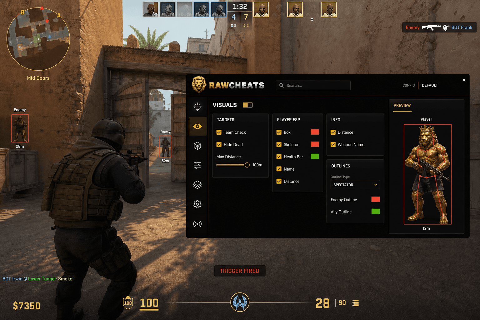 Undetected Counter-Strike 2 Triggerbot (2026) — in-game screenshot showing RawCheats overlay