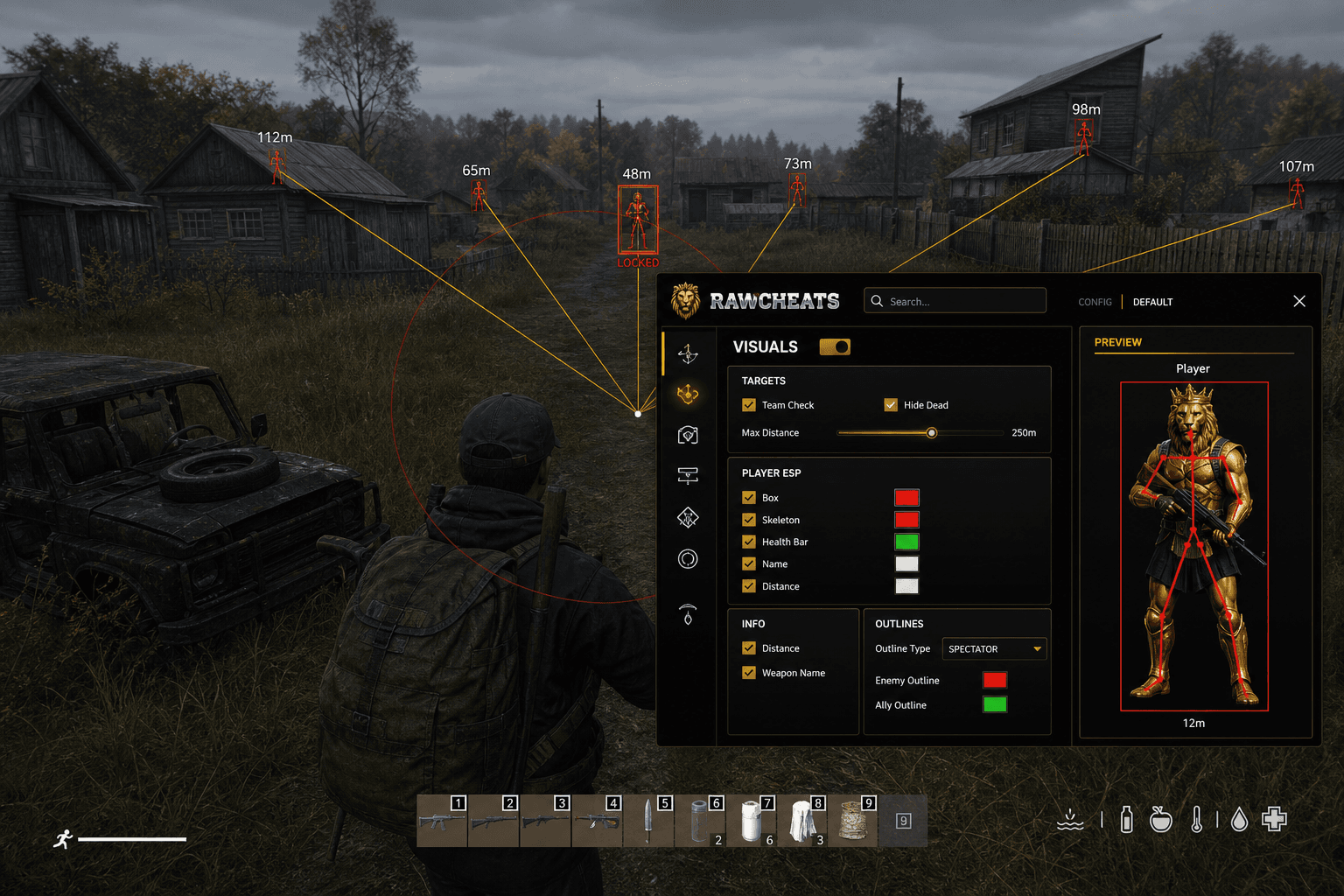 Undetected DayZ Aimbot (2026) — in-game screenshot showing RawCheats overlay