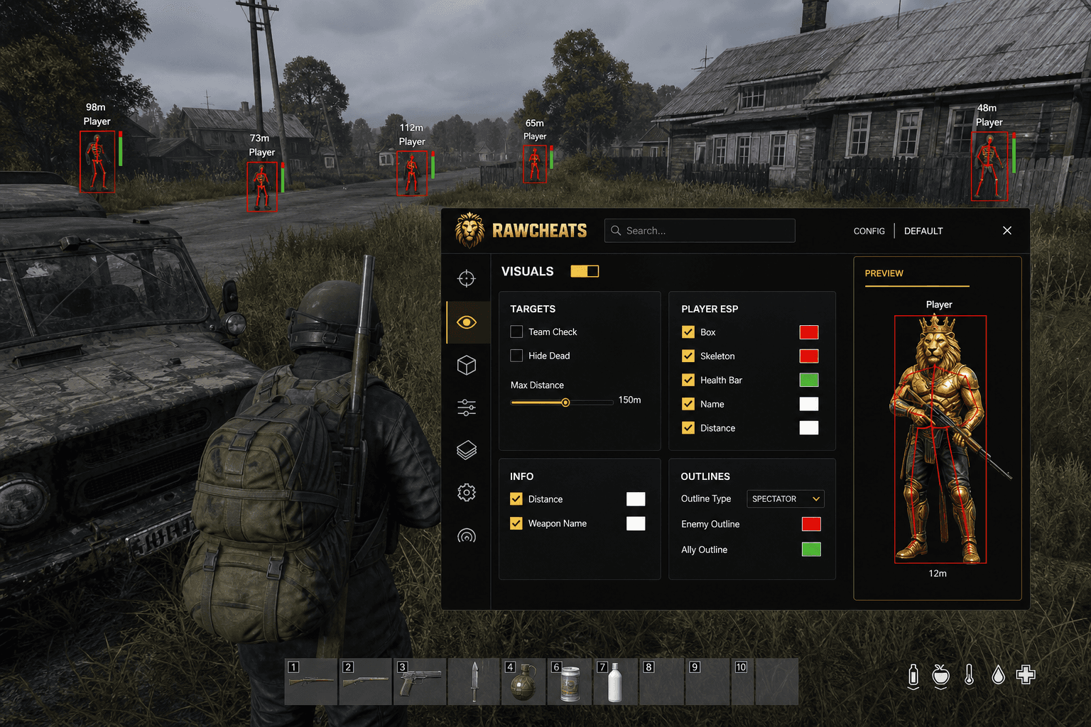 Undetected DayZ ESP (2026) — in-game screenshot showing RawCheats overlay