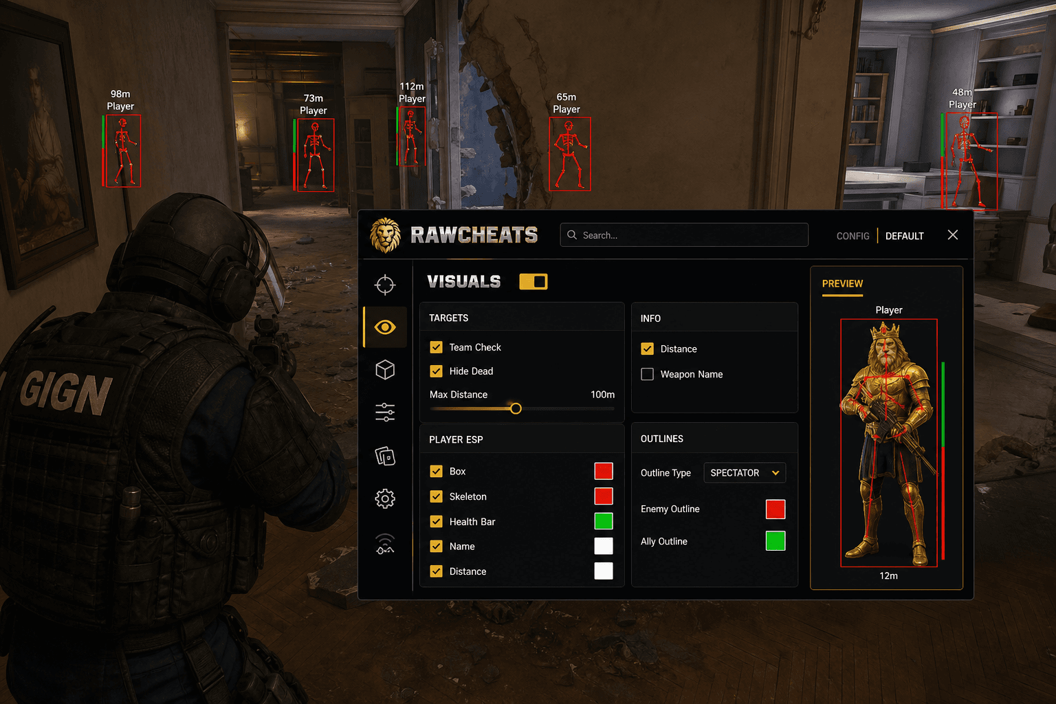 Undetected Rainbow Six Siege X ESP (2026) — in-game screenshot showing RawCheats overlay
