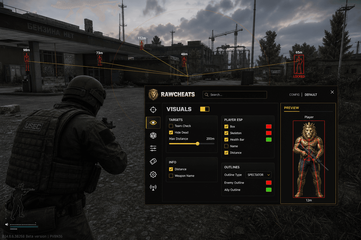 Undetected Escape from Tarkov Aimbot (2026) — in-game screenshot showing RawCheats overlay