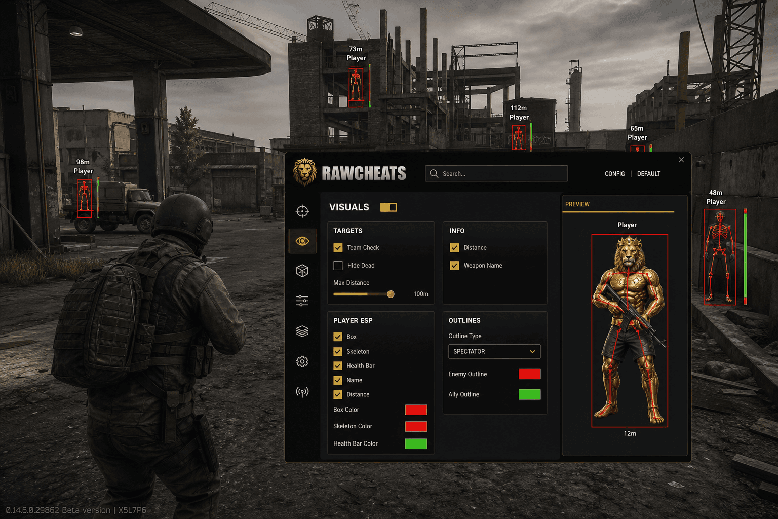 Undetected Escape from Tarkov ESP (2026) — in-game screenshot showing RawCheats overlay