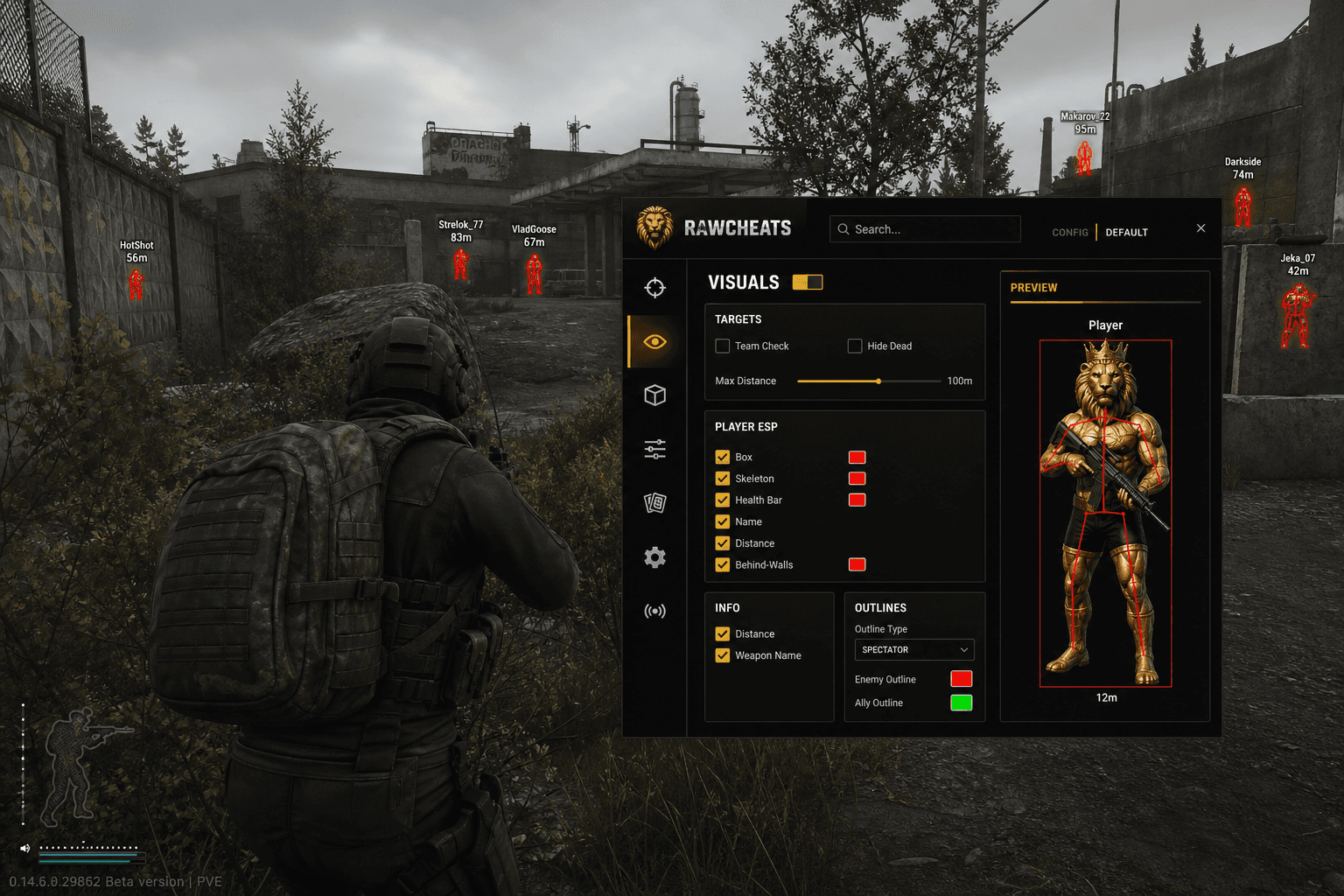 Undetected Escape from Tarkov Wallhack (2026) — in-game screenshot showing RawCheats overlay