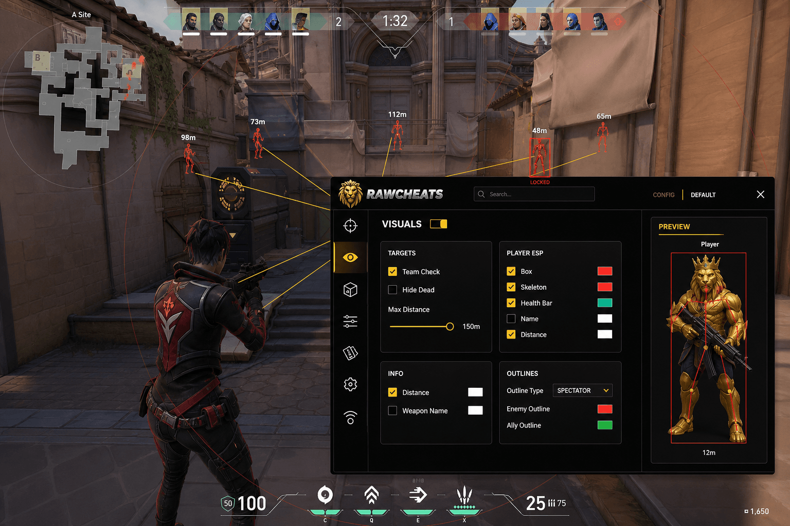 Undetected Valorant Aimbot (2026) — in-game screenshot showing RawCheats overlay