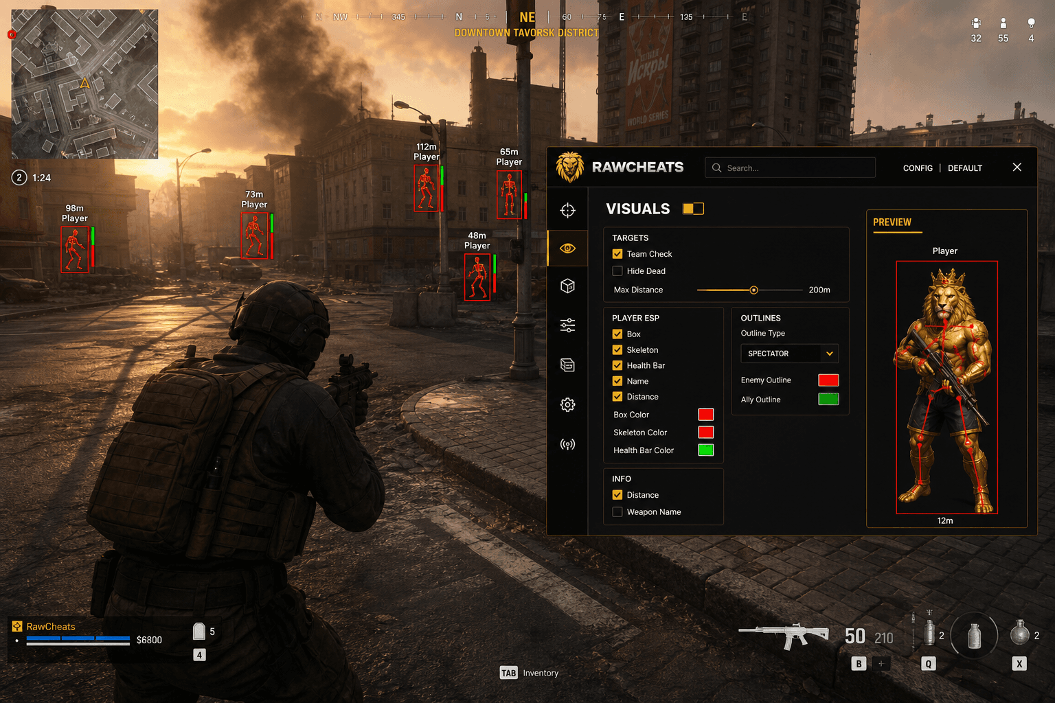 Cheap Call of Duty: Warzone ESP (2026) — in-game screenshot showing RawCheats overlay
