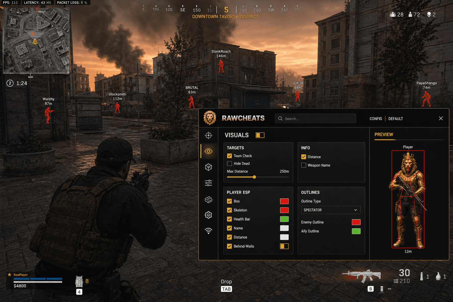 Cheap Call of Duty: Warzone Wallhack (2026) — in-game screenshot showing RawCheats overlay