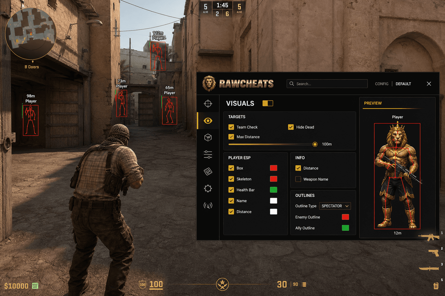 Cheap Counter-Strike 2 ESP (2026) — in-game screenshot showing RawCheats overlay