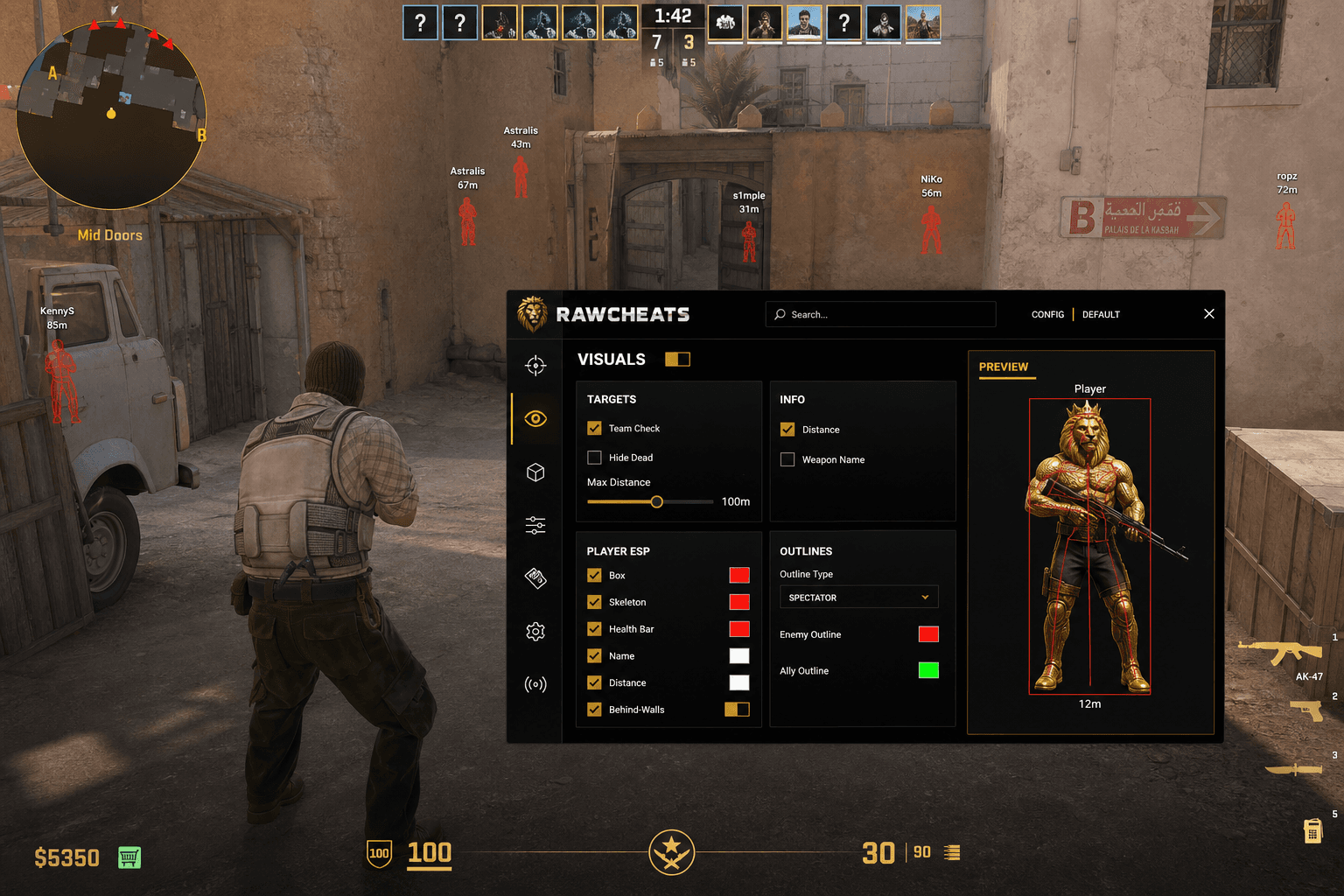 Cheap Counter-Strike 2 Wallhack (2026) — in-game screenshot showing RawCheats overlay