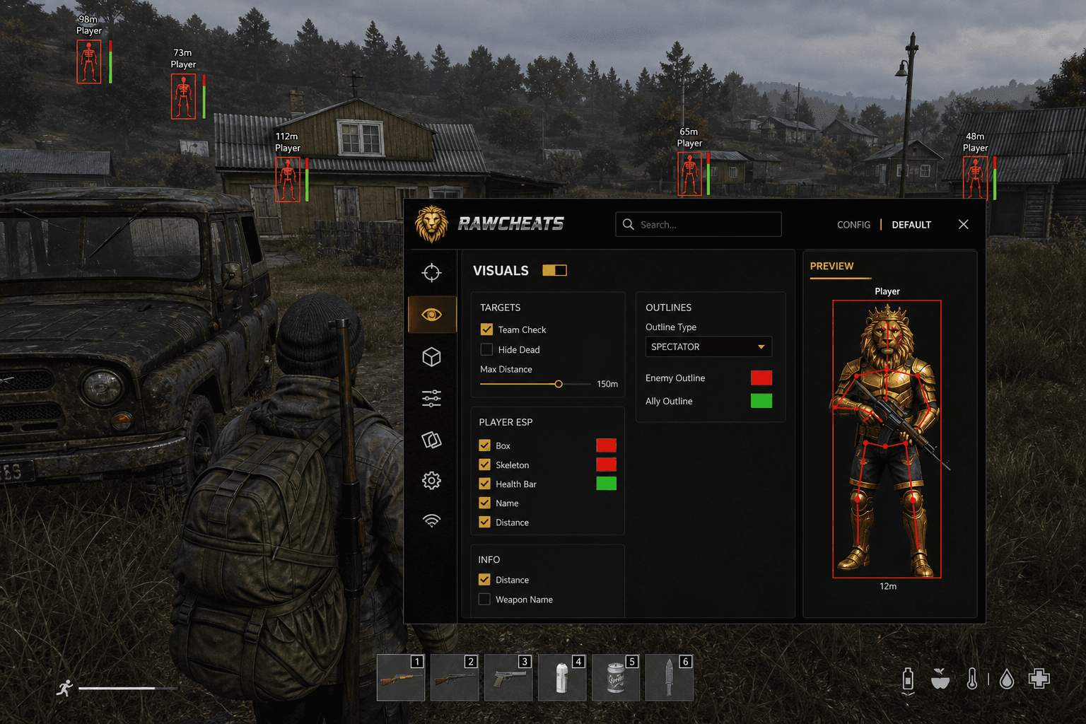 Cheap DayZ ESP (2026) — in-game screenshot showing RawCheats overlay