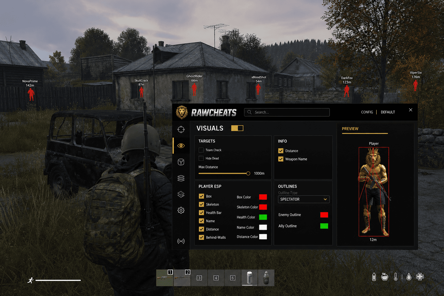 Cheap DayZ Wallhack (2026) — in-game screenshot showing RawCheats overlay