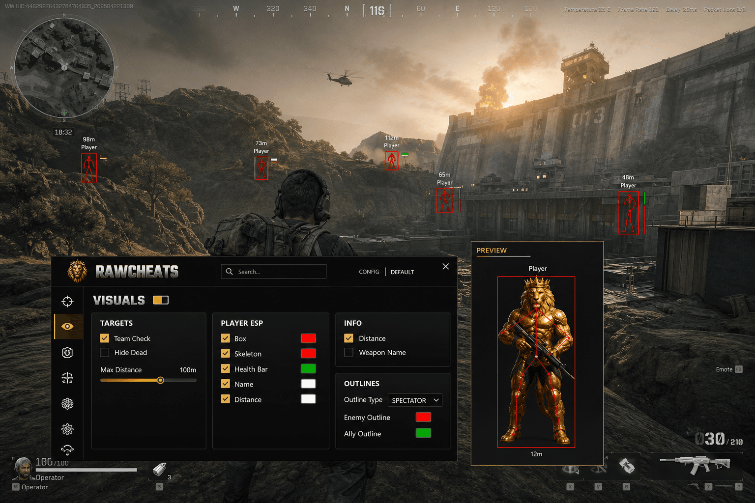 How to Set Up Delta Force Cheats in 2026 — in-game screenshot showing RawCheats overlay