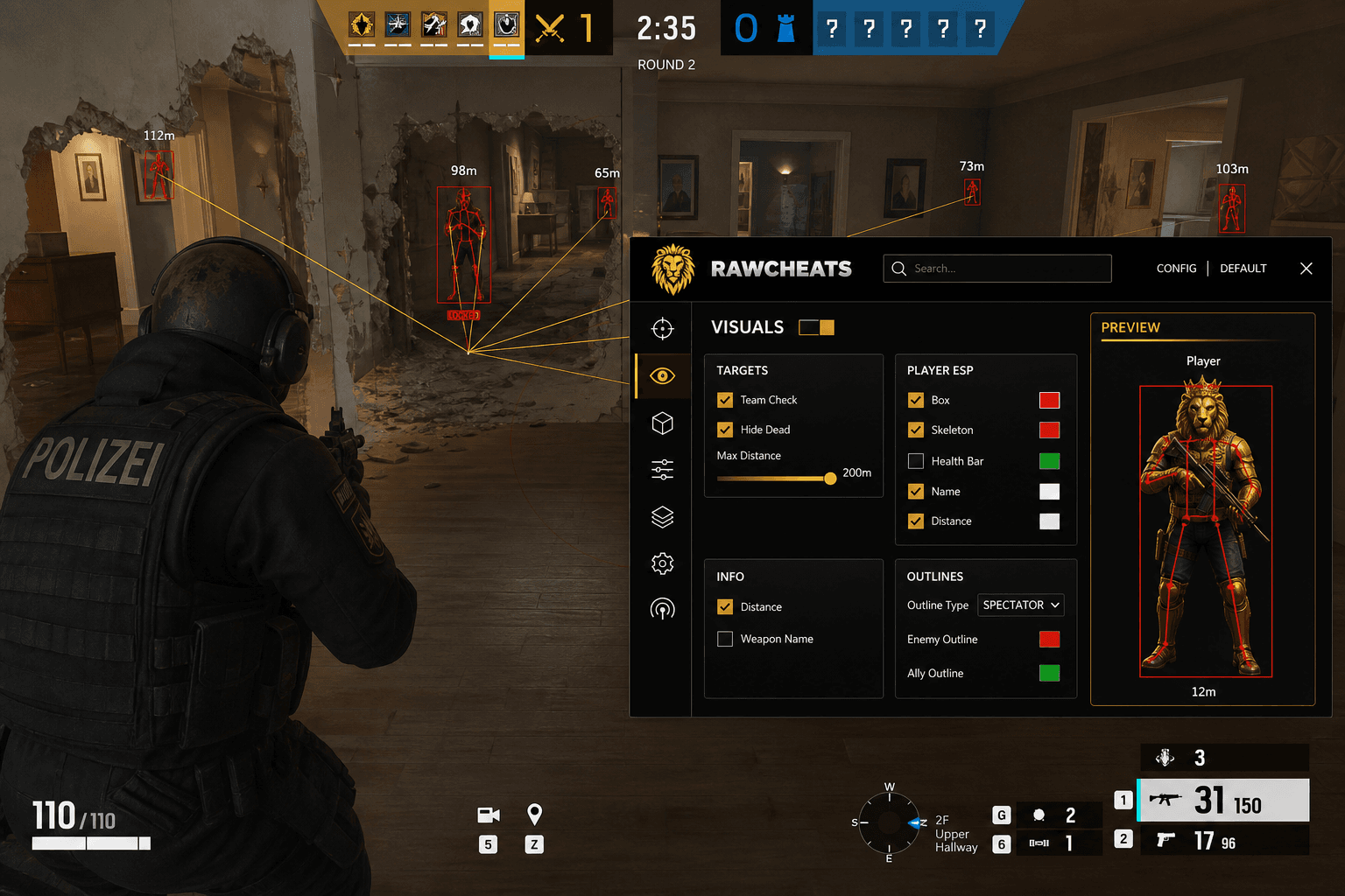 Cheap Rainbow Six Siege X Aimbot (2026) — in-game screenshot showing RawCheats overlay
