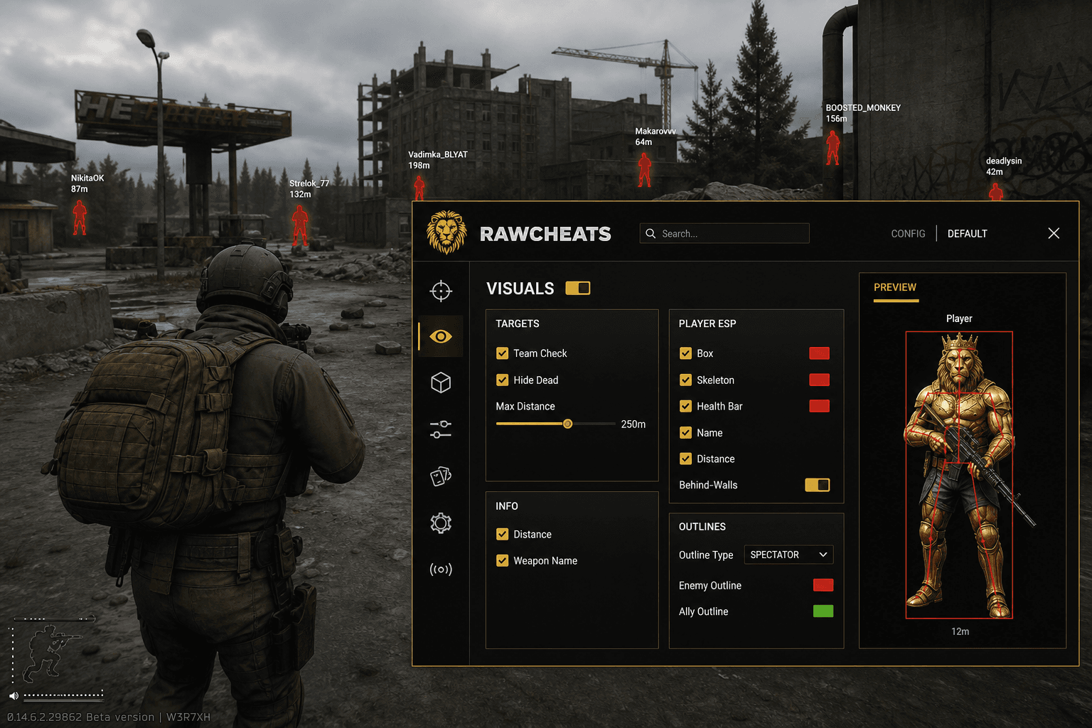 Cheap Escape from Tarkov Wallhack (2026) — in-game screenshot showing RawCheats overlay