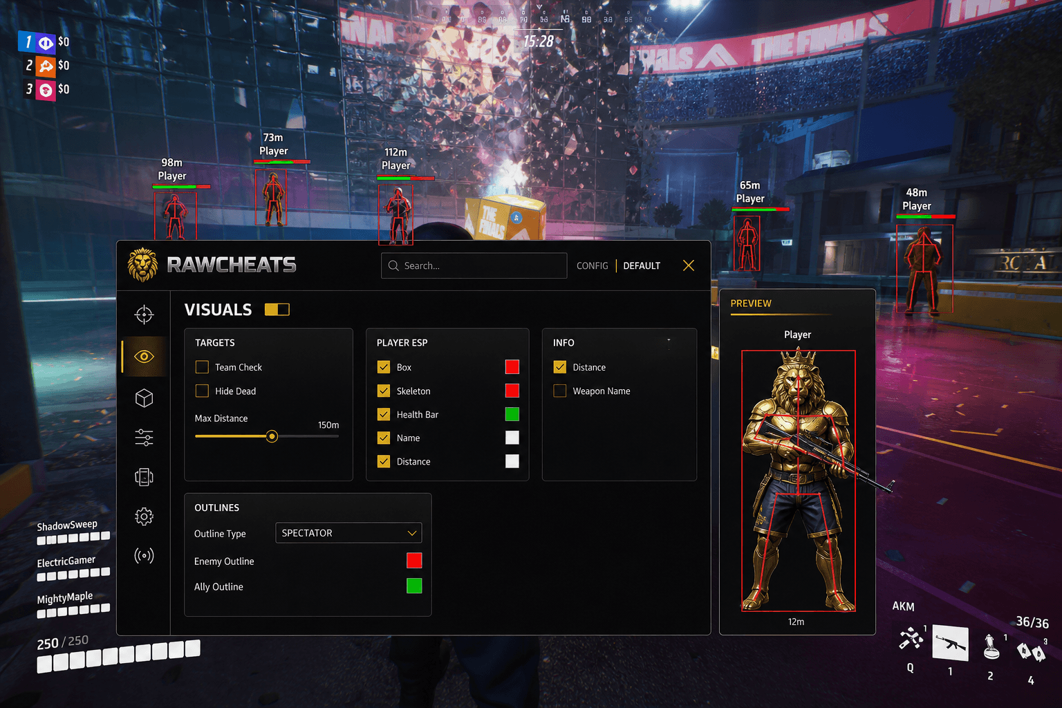 How to Set Up The Finals Cheats in 2026 — in-game screenshot showing RawCheats overlay
