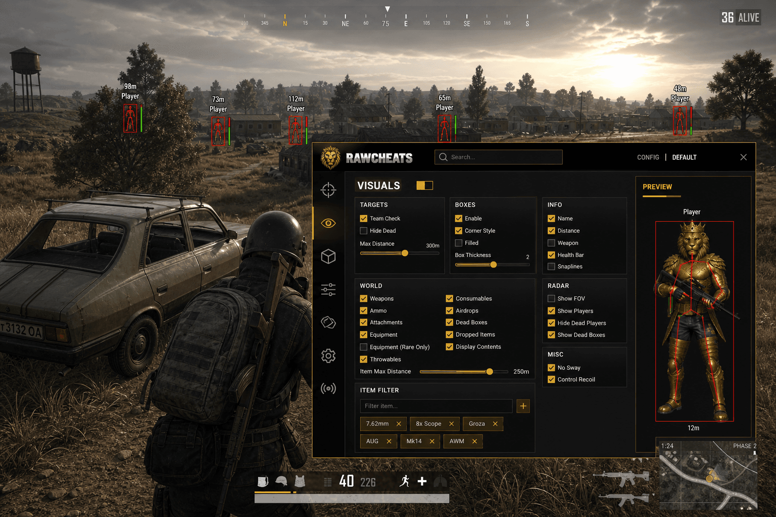 Best PUBG: BATTLEGROUNDS Esp in 2026 — What Actually Works — in-game screenshot showing RawCheats overlay