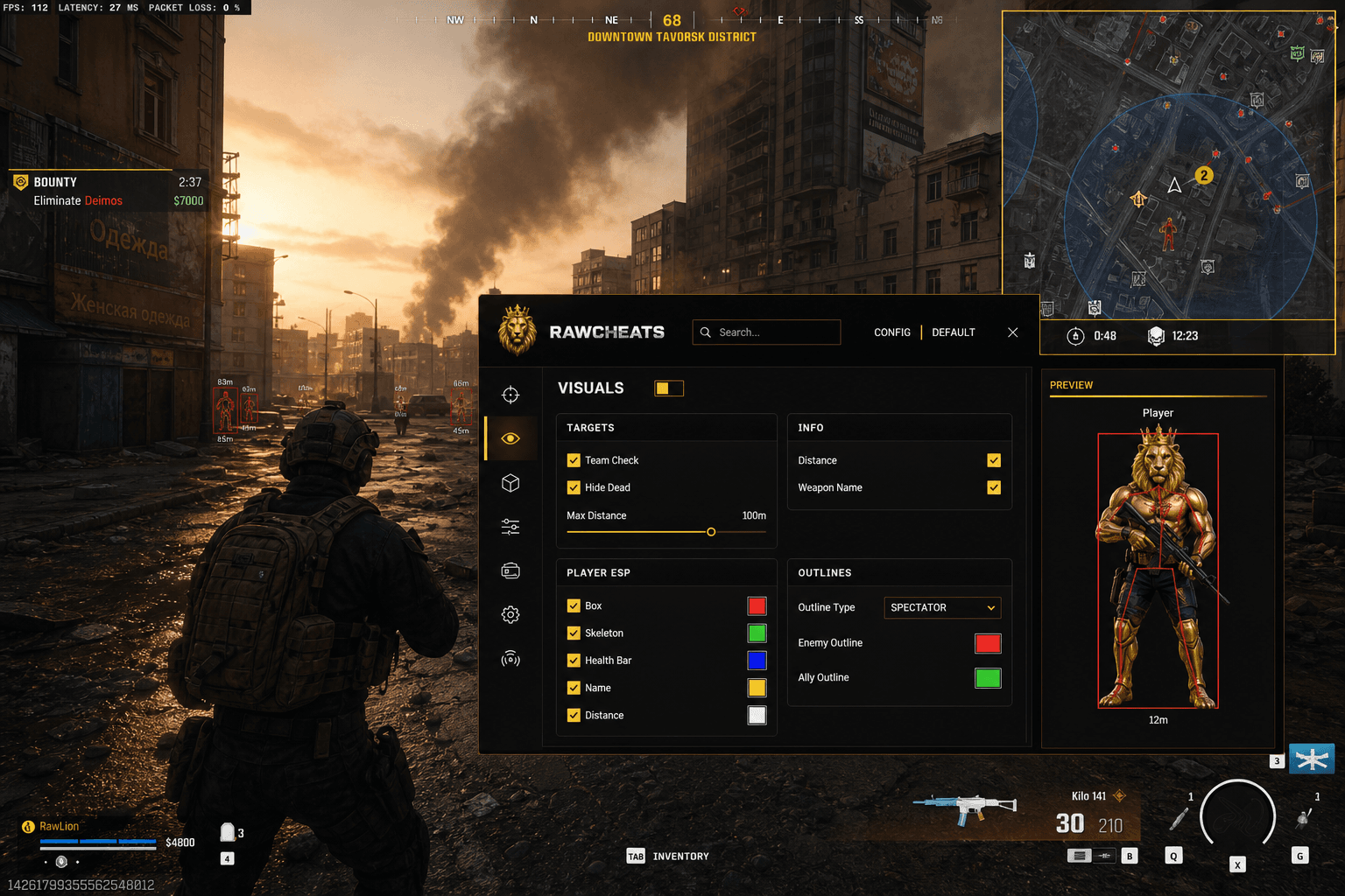 Undetected Call of Duty: Warzone Radar (2026) — in-game screenshot showing RawCheats overlay