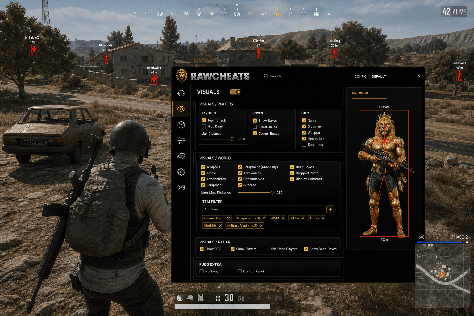 Best PUBG: BATTLEGROUNDS Wallhack in 2026 — What Actually Works — in-game screenshot showing RawCheats overlay