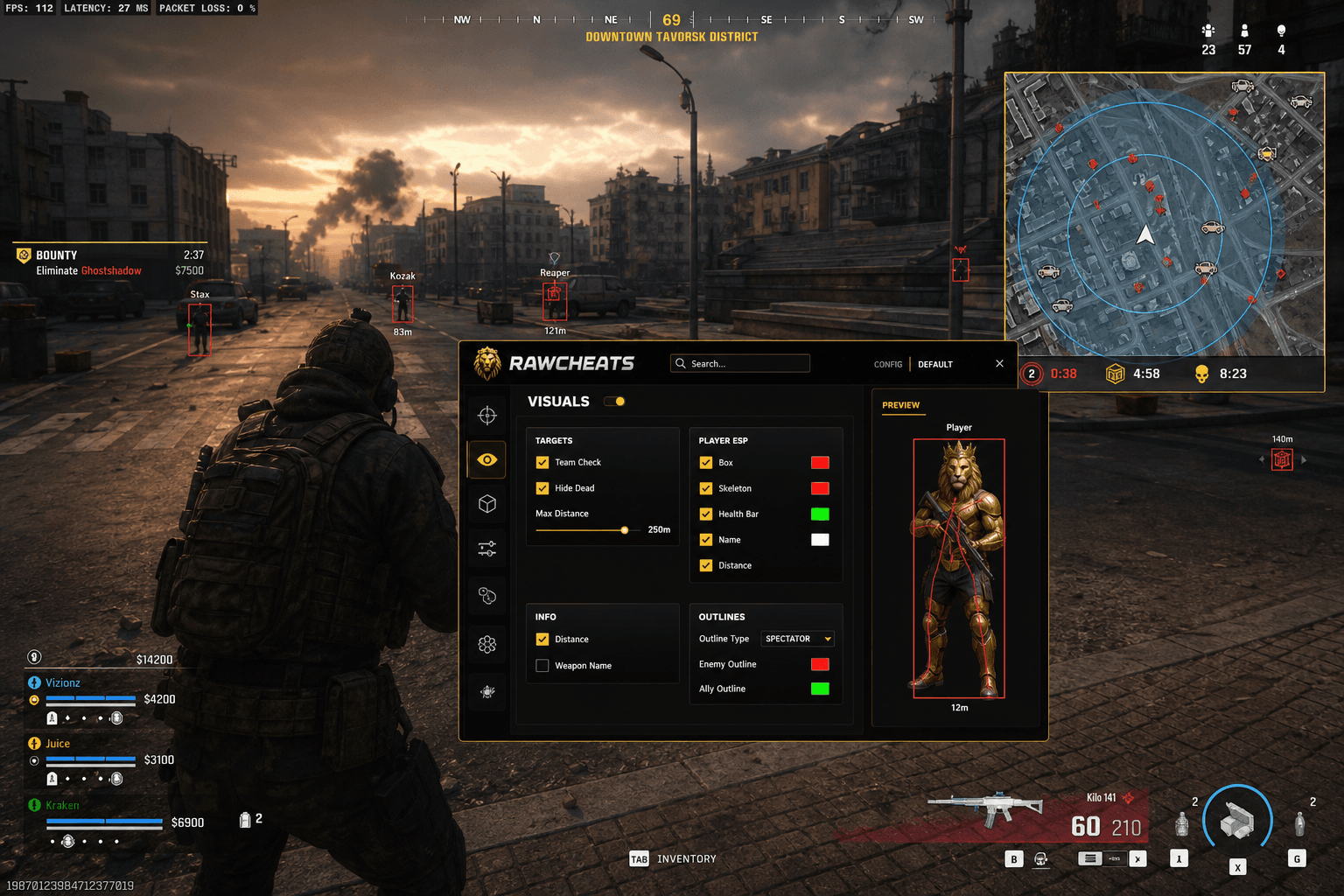 Cheap Call of Duty: Warzone Radar (2026) — in-game screenshot showing RawCheats overlay