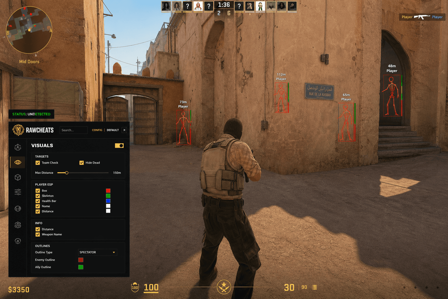 Counter-Strike 2 Cheats — Download 2026 — in-game screenshot showing RawCheats overlay