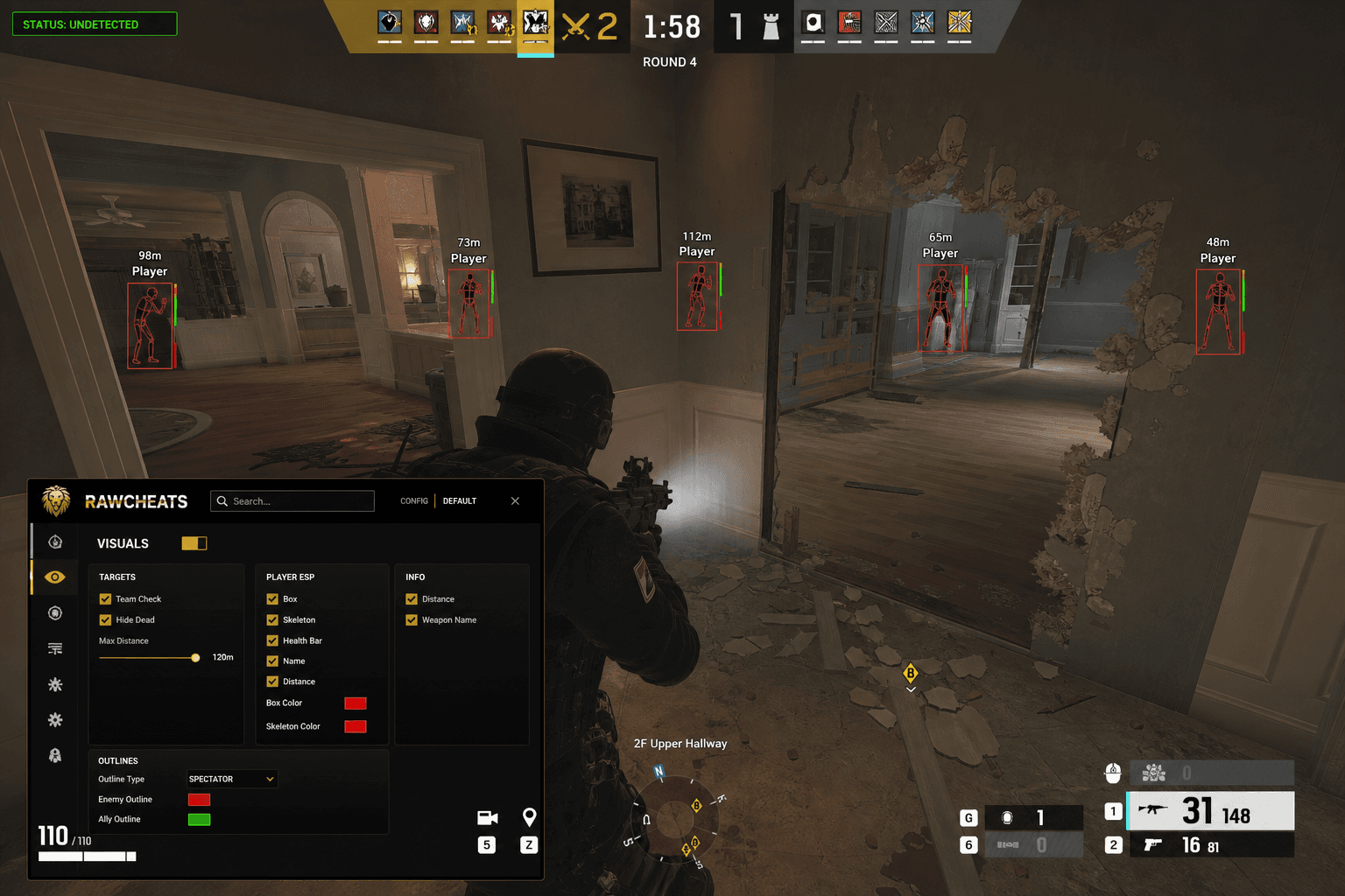 Rainbow Six Siege X Cheats — Download 2026 — in-game screenshot showing RawCheats overlay