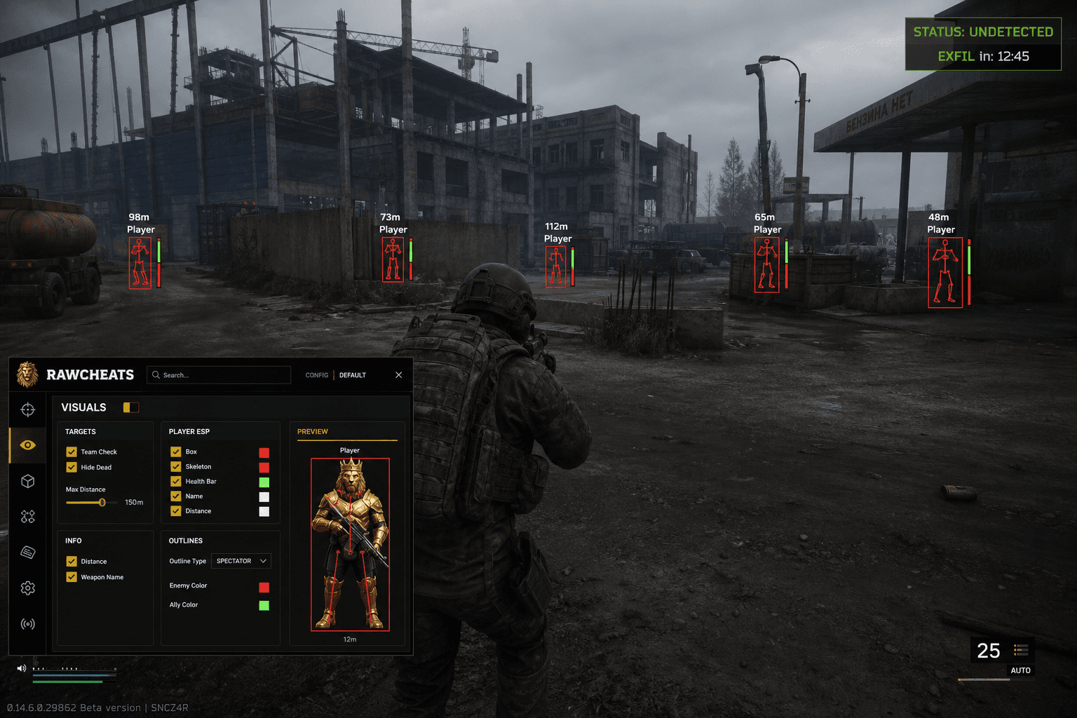 Escape from Tarkov Cheats — Download 2026 — in-game screenshot showing RawCheats overlay