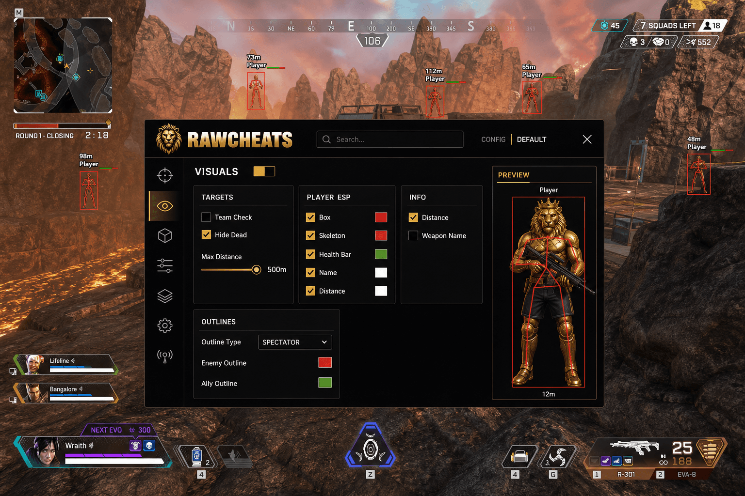 How to Set Up Apex Legends Cheats in 2026 — in-game screenshot showing RawCheats overlay