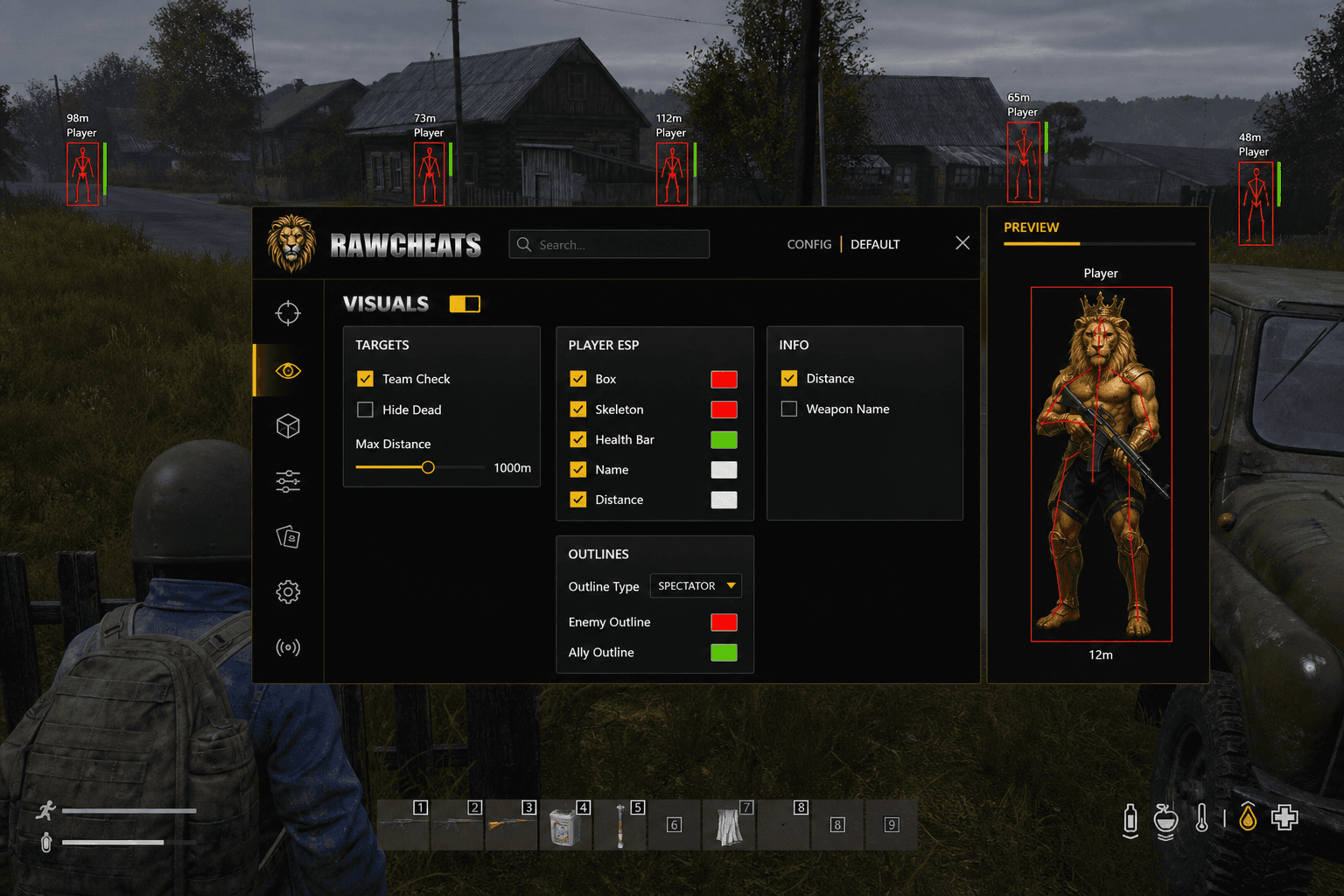 How to Set Up DayZ Cheats in 2026 — in-game screenshot showing RawCheats overlay