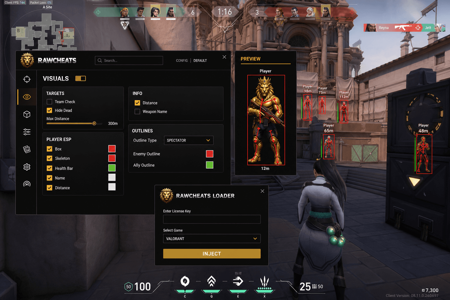 How to Set Up Valorant Cheats in 2026 — in-game screenshot showing RawCheats overlay