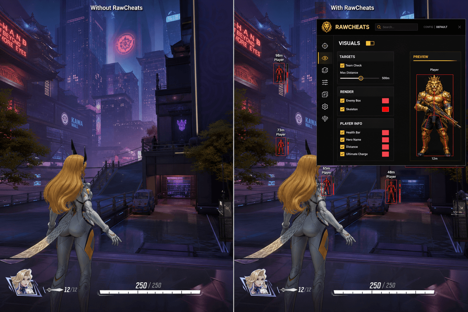 Marvel Rivals Cheats vs Premium Providers — Honest Comparison — in-game screenshot showing RawCheats overlay