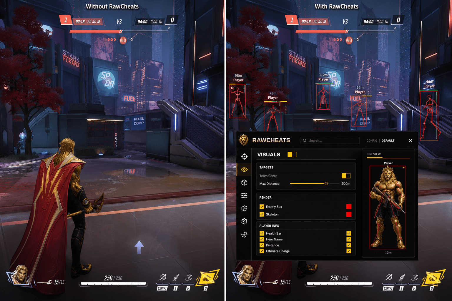 Marvel Rivals Cheats vs Budget Providers — Honest Comparison — in-game screenshot showing RawCheats overlay