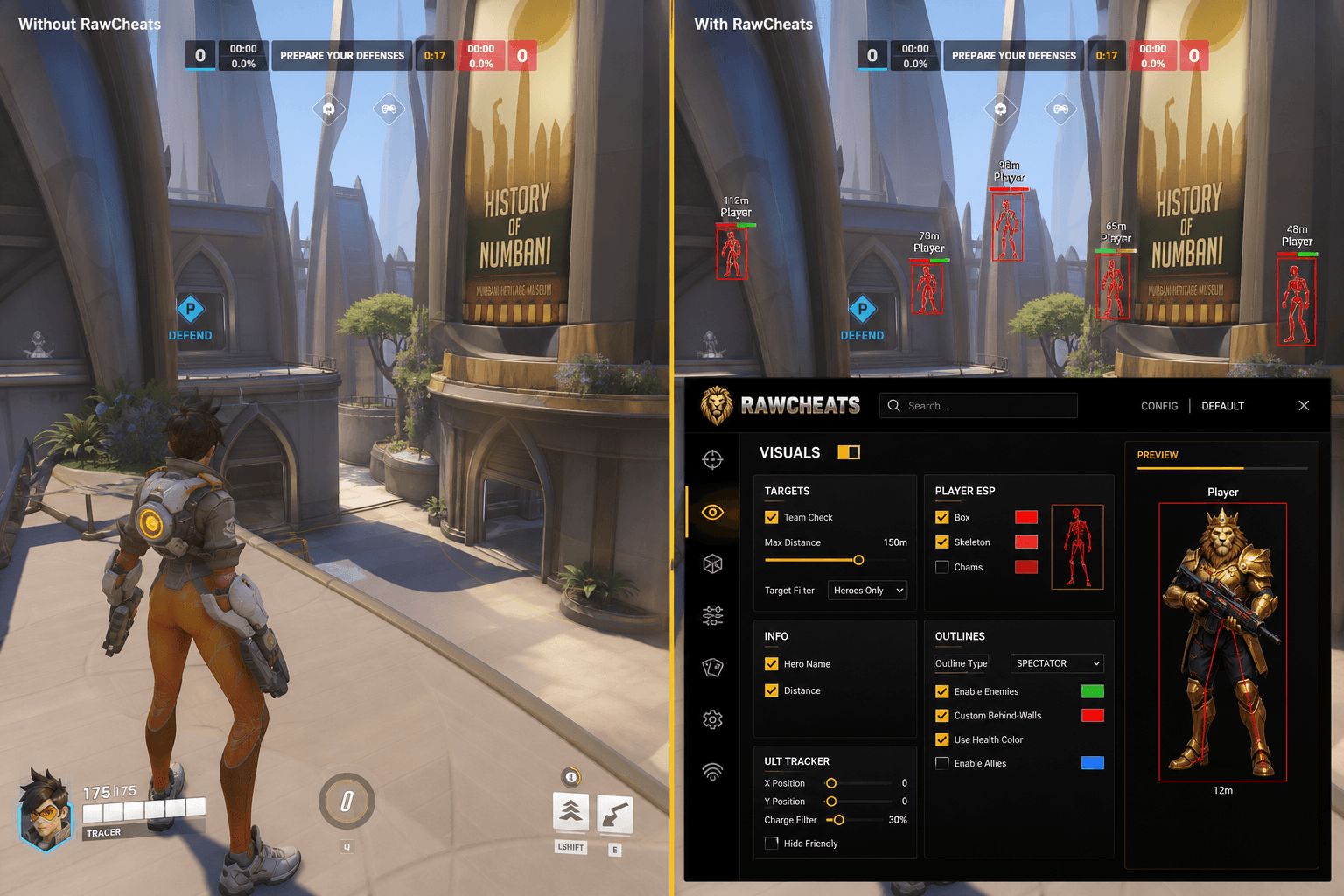 Overwatch 2 Cheats vs Niche Providers — Honest Comparison — in-game screenshot showing RawCheats overlay